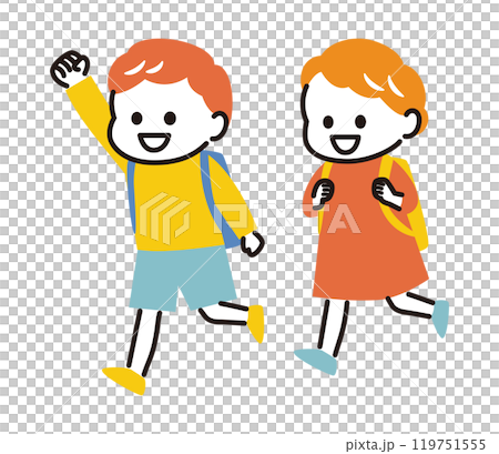 Boys and girls happily going to school Boys and girls happily going to school 119751555