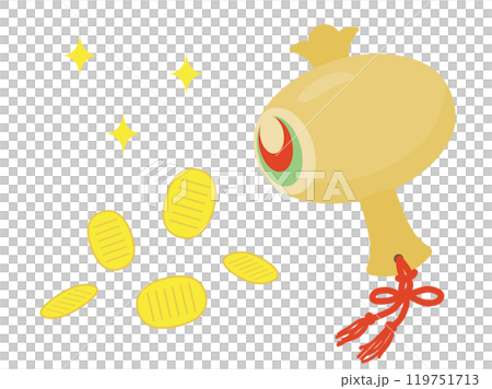 帶有小硬幣的錘子出來的插圖，平面設計 119751713