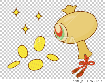 Illustration of a mallet that gives out gold coins (with outline) Illustration of a mallet that gives out gold coins (with outline) 119751714