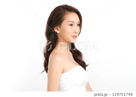 Beautiful young asian woman with clean fresh skin on white background, Face care, Facial treatment, Cosmetology, beauty and spa, Asian women portrait. 119751749