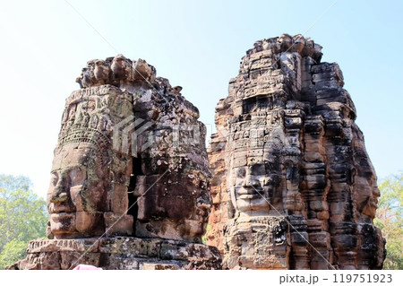 Bayon temple in Cambodia, faces of unknown deities 119751923