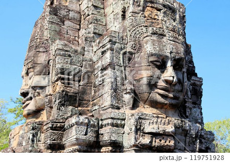 Bayon temple in Cambodia, faces of unknown deities 119751928