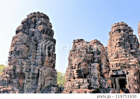 Bayon temple in Cambodia, faces of unknown deities Bayon temple in Cambodia, faces of unknown deities 119751930