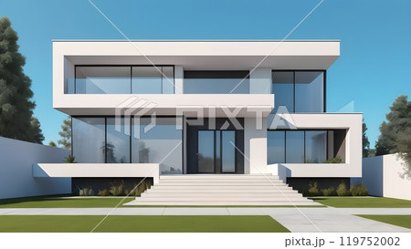 住宅の建築パース、3DCGによるモダンな住宅のイラスト 119752002