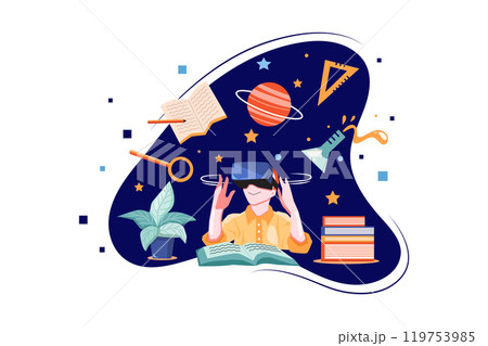 Boy studying using VR tech Boy studying using VR tech 119753985