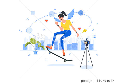 Female Athlete Making Vlog While Skateboarding 119754017