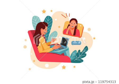 A woman has an online meeting with her partner from home 119754313