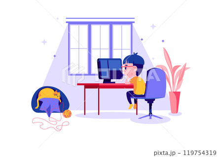 A boy studying from home during quarantine A boy studying from home during quarantine 119754319