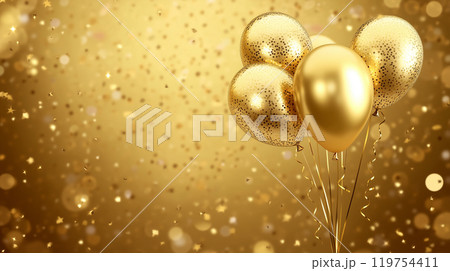 金の風船、紙吹雪の背景 119754411