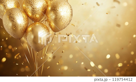 金の風船、紙吹雪の背景 119754412