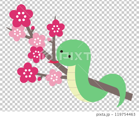 可愛的梅花和蛇向量圖蛇年生肖圖示新年賀卡 119754463
