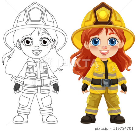 Brave Firefighter Girl Illustration 119754701