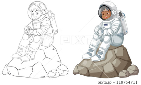 Kid Astronaut Sitting on Rock Kid Astronaut Sitting on Rock 119754711