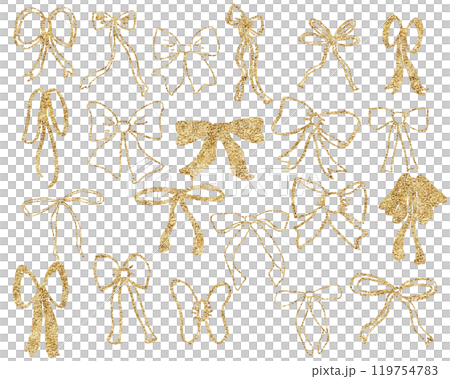 ユニークで遊び心あふれる手描きリボンコレクション、ゴールド 119754783