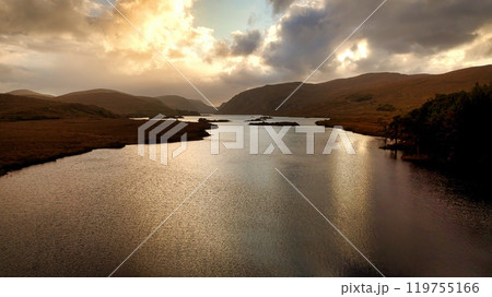 Glenveagh National Park in Donegal Ireland aerial view - The breathtaking landscape features rolling Glenveagh National Park in Donegal Ireland aerial view - The breathtaking landscape features rolling 119755166