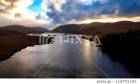 Glenveagh National Park in Donegal Ireland aerial view - The breathtaking landscape features rolling 119755193