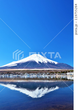 山梨県　青空の山中湖と富士山 119755264