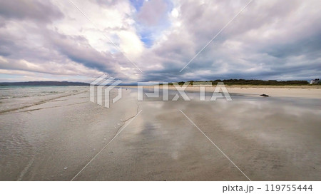 Low High speed FPV Flight over a beach at the west coast of Ireland - A calm and serene beach scene 119755444