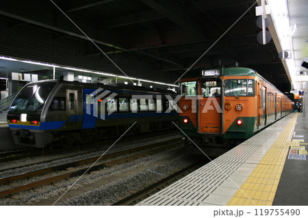 岡山駅に停車中の山陽本線113系・特急南風号 119755490