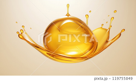 " 宙に舞うスプラッシュなゴールドの液体のクローズアップ撮影 " 119755849