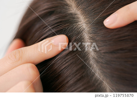 女性の髪の毛の根元アップ 119755870