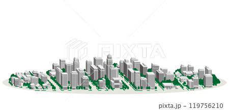 都市景観の立体イラスト.  建物のベクターイラスト. 119756210