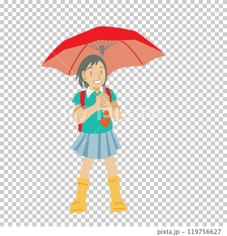 一個女孩撐著傘步行去學校 一個女孩撐著傘步行去學校 119756627