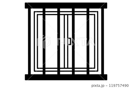 面格子のついた窓、防犯とホームセキュリティの白黒アイコン 119757490