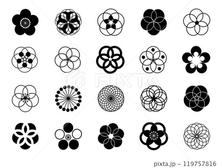 梅の花のアイコン モノクロ 白黒のイラストセット 119757816