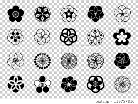 梅の花のアイコン モノクロ 白黒のイラストセット 119757816