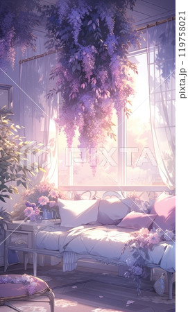 A living room graced with a tree as beautiful as a painting, a plush sofa scattered with pillows, evoking a sense of romance. A living room graced with a tree as beautiful as a painting, a plush sofa scattered with pillows, evoking a sense of romance. 119758021