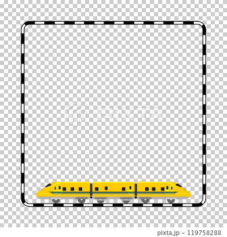 Illustration of a toy-style 923-type Doctor Yellow and a railroad track frame 119758288