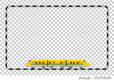 Illustration of a toy-style 923-type Doctor Yellow and a railroad track frame 119758289