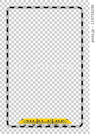 Illustration of a toy-style 923-type Doctor Yellow and a railroad track frame (vertical) 119758290