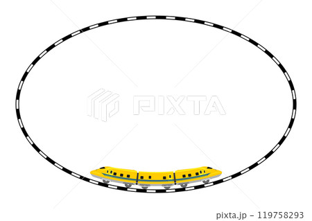 おもちゃ風の923形ドクターイエローと楕円の線路のフレームのイラスト 119758293