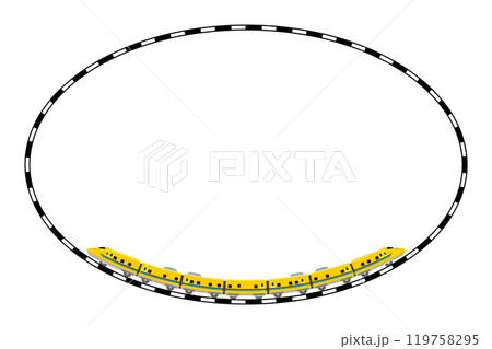 おもちゃ風の923形ドクターイエローと楕円の線路のフレームのイラスト 119758295