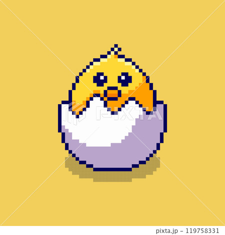 Pixel art Cute Chick Hatching from Egg game asset design 119758331
