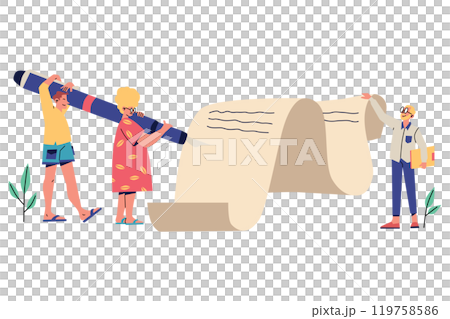 Two People Holding a Large Pen and a Long Paper Roll, While a Man Stands Nearby, Smart Contract 119758586