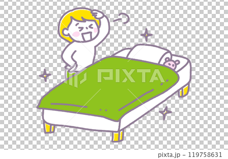 Illustration of a person who is satisfied after completing the task of making a bed (pastel) 119758631
