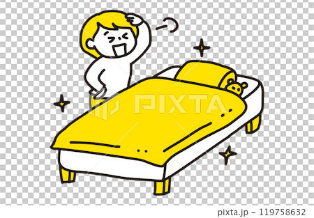 Illustration of a person who is satisfied after completing the task of making a bed (2 colors) 119758632