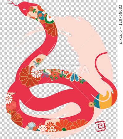 Vector data of a Japanese-style snake illustration Vector data of a Japanese-style snake illustration 119758682