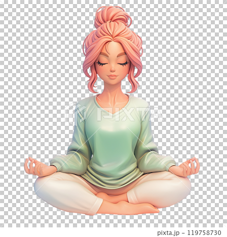 3D lotus posed woman on transparent background. AI-generated item 119758730