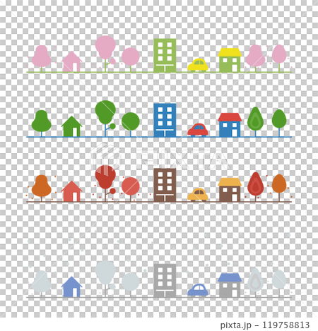 Vector line illustration set of cityscape in four seasons 119758813