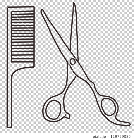 Simple hairdresser's scissors and comb set (line drawing only) 119759086