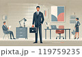 ビジネスマンと快適なオフィス風景の2Dイラスト 119759235