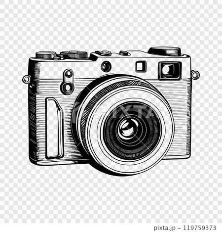 Detailed Sketch of Vintage Camera with Lens 119759373
