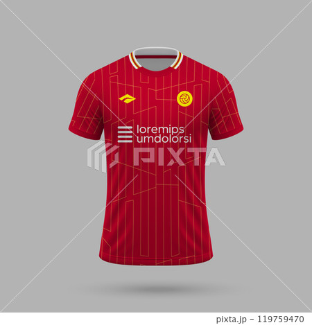 3d realistic soccer jersey in Liverpool style, football shirt template 2024 119759470