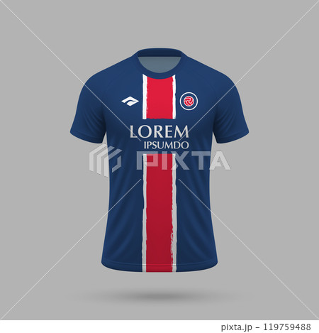 3d realistic soccer jersey in Paris Saint-Germain style, football shirt template 119759488