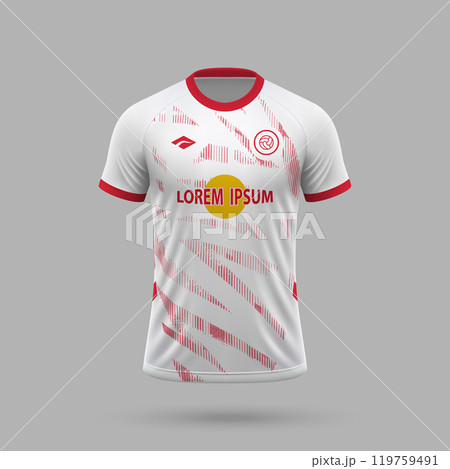 3d realistic soccer jersey in RB Leipzig style, football shirt template 3d realistic soccer jersey in RB Leipzig style, football shirt template 119759491