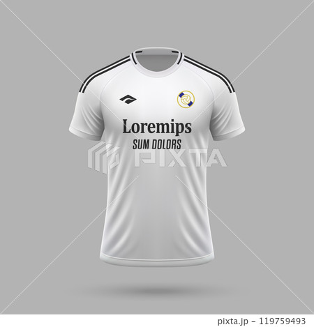 3d realistic soccer jersey in Real Madrid style, football shirt template 3d realistic soccer jersey in Real Madrid style, football shirt template 119759493